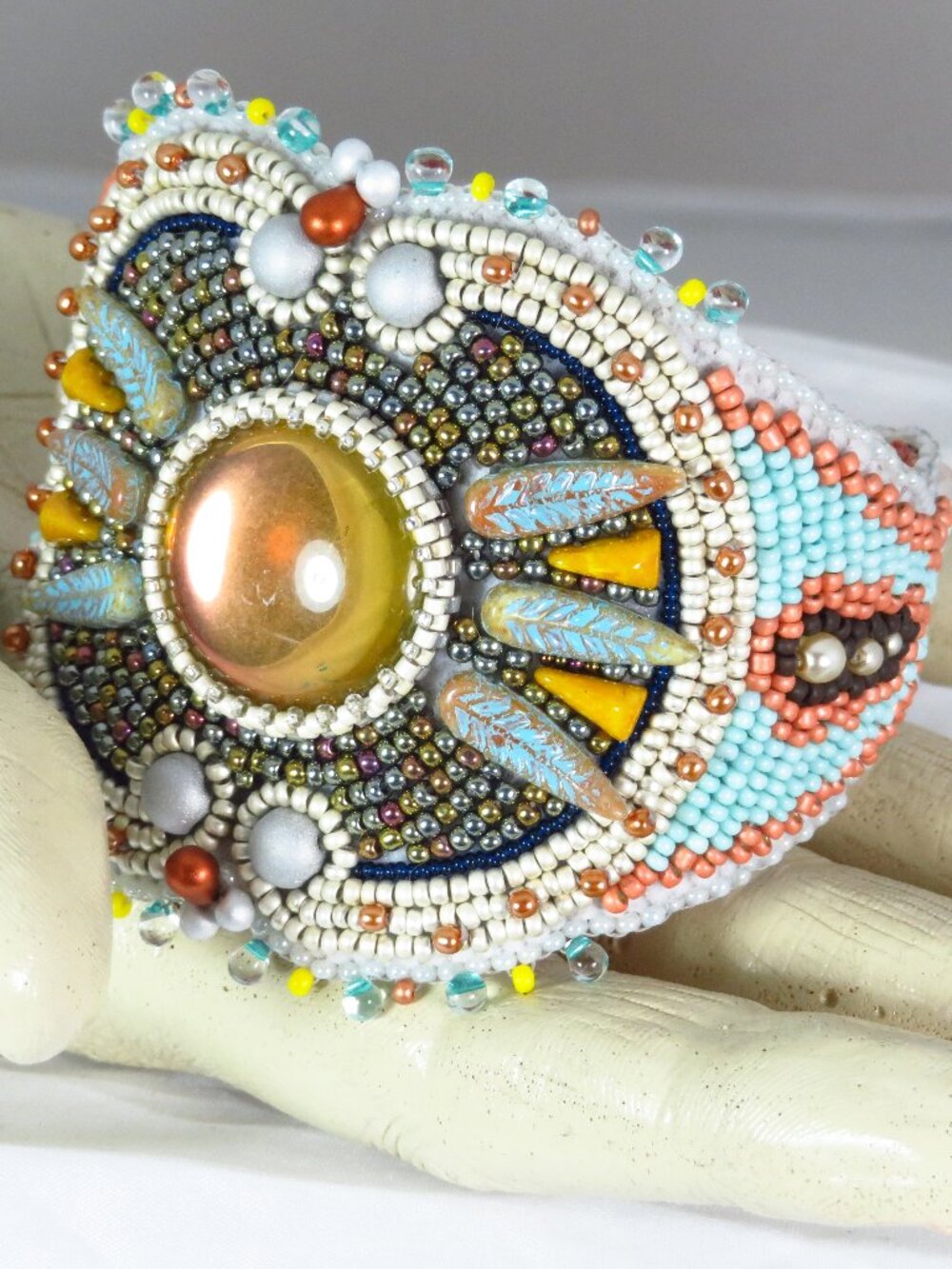 Bead Embroidered bracelet handmade